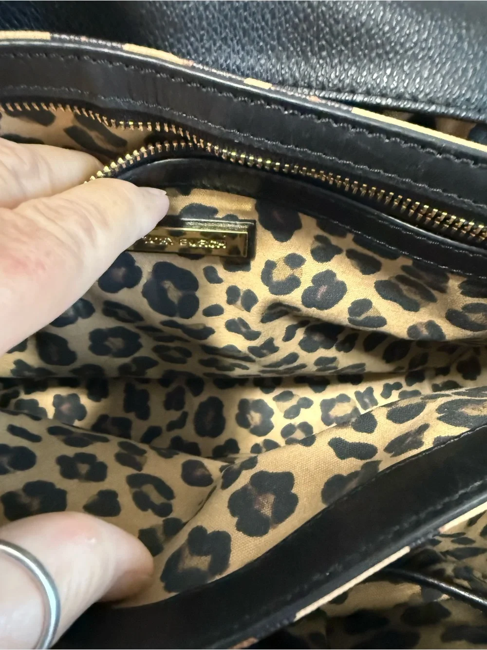 Tory Burch Black Leather Crossbody with Leopard Print Panel